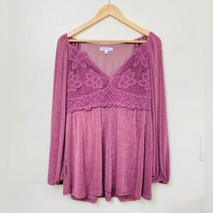 SEWN & SEEN Elegant Pink Babydoll Women's Top Size Large